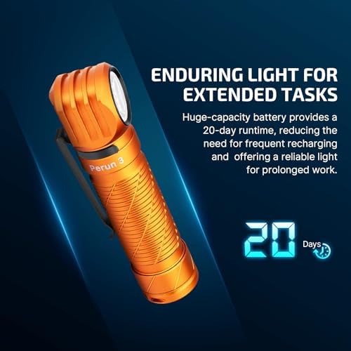 OLIGHT Perun 3 Rechargeable Headlamp Flashlight, 3000 Lumens LED Headlight with Red Light, Waterproof Head Lamp with Headband for Outdoor Camping, Hiking, Working(Orange)