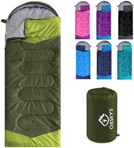 oaskys Camping Sleeping Bag - 3 Season Warm & Cool Weather - Summer Spring Fall Lightweight Waterproof for Adults Kids - Camping Gear Equipment, Traveling, and Outdoors