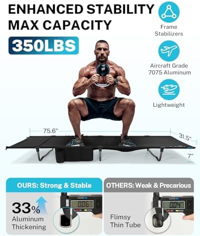 Gonex 31.5" Extra Wide Camping Cot with Premium Pillow Pocket Supports 350lbs, Portable Ultralight Folding Cot Bed for Adults Travel, Beach, Home, Sleeping (Black)