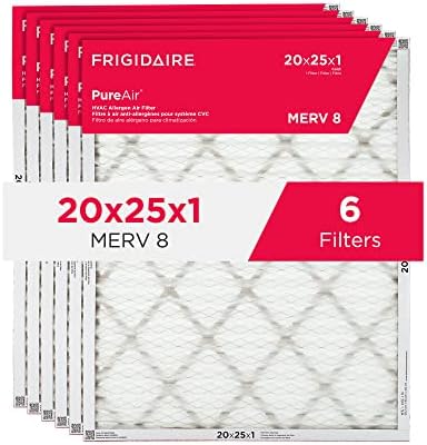 Frigidaire PureAir® 20x25x1 MERV 8 Allergen Electrostatic Pleated Air Conditioner HVAC AC Furnace Filters - 6 Pack (exact dimensions 19.81 X 24.81 X 0.81)