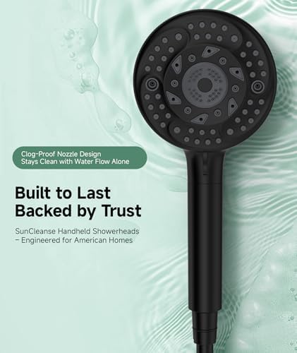 SunCleanse Filtered Shower Head with Handheld, 9-Spray Setting Detachable Showerhead with Filters, Shower Head for Hard Water - Filtered Chlorine, Improve Skin and Hair Texture, Black