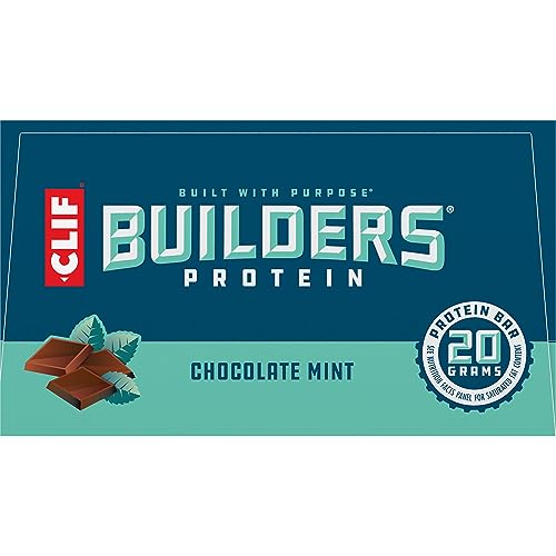 CLIF BUILDERS Protein Bars - Chocolate Mint Flavor - 20g Plant Based Protein - Gluten Free - Non-GMO - Low Glycemic - No Artificial Sweeteners - Value Pack, 2.4 oz. (12 Count)