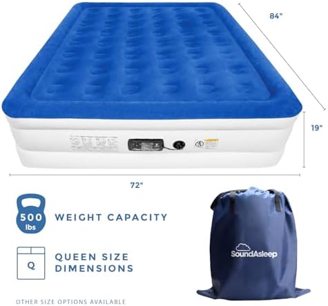 SoundAsleep Dream Series Luxury Air Mattress with ComfortCoil Technology & Built-in High Capacity Pump for Home & Camping- Double Height, Adjustable, Inflatable Blow Up, Portable - King Size