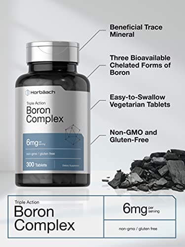Triple Boron Complex 6 mg Supplement | 300 Tablets | Vegetarian, Non-GMO & Gluten Free | Triple Action Boron Citrate, Boron Glycinate, Boron Asparate | by Horbaach