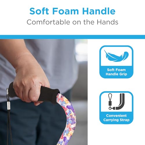 NOVA Medical Products Designer Walking Cane with Offset Handle, Lightweight Adjustable Walking Stick with Carrying Strap, "Butterfly Symphony" Design