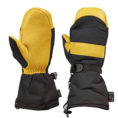 Saranac SA0185 Winter Ski Gauntlet Mitten with Premium Deerskin Leather, Gold/Black