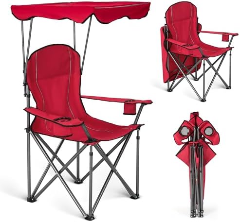 ALPHA CAMP Camp Chairs with Shade Canopy Chair Folding Camping Recliner Support 350 LBS