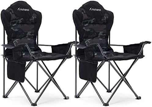 Camping Chairs, Outdoor Folding Chairs 2 Pack for Heavy People, Folding Chairs for Outside, Camp Chairs with Cup Holder & Cooler Bag, Supports up to 300lbs (2 Pcs, Camo)