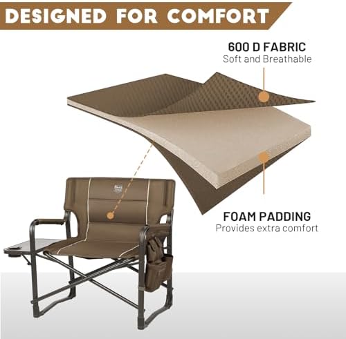 TIMBER RIDGE XXL Upgraded Oversized Directors Chairs with Foldable Side Table, Detachable Side Pocket, Heavy Duty Folding Camping Chair up to 600 Lbs Weight Capacity (Brown) Ideal Gift