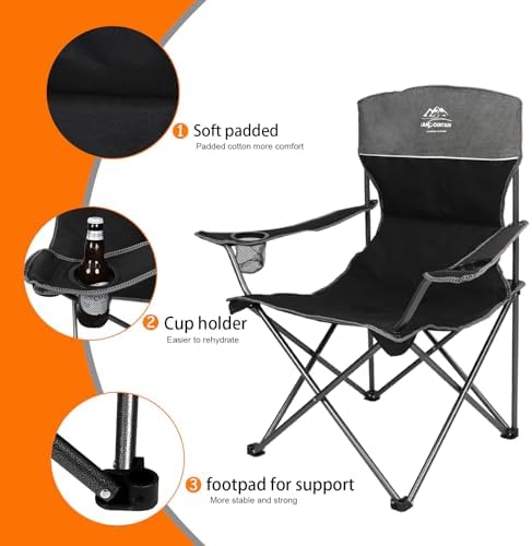Oversized 4 Pcs Camping Chair Set with Table,Outdoor Folding Heavy Duty Lawn Chair,Cup Holder,Portable,Loveseat Chair Perfect for Family Hiking,Picnics and Beach Trips,Black