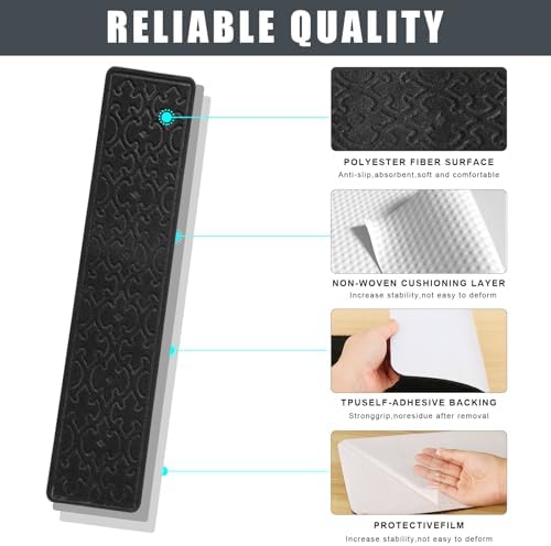 15Pcs Stair Treads for Wooden Steps With Self Adhesive, 8"x30" Non Slip Stair Runners-Peel & Stick Indoor Stair Carpet Runner, Resistant Runner for Kids, Elders and Pets, Black