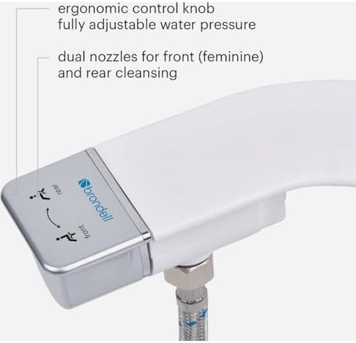 Brondell Bidet Attachment for Toilet SS-250 SimpleSpa Fresh Water Spray with Adjustable Water Pressure Side Arm Control, Slim Bidet Sprayer, Silver Knob (Dual Nozzle)