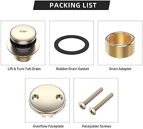 All Metal Tip-Toe Bathtub Drain Kit with Two-Hole Overflow Faceplate and Universal Fine/Coarse Thread Assembly, Bath Tub Drain Kit fits All Bathtub -Brushed Nickel