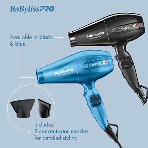 BaBylissPRO Hair Dryer, Nano Titanium Portofino 2000-Watt Blow Dryer, Hair Styling & Appliances, Blue, BNTB6610N