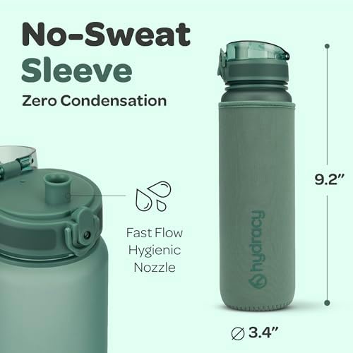 Hydracy Water Bottle with Time Marker -Large BPA Free Water Bottle & No Sweat Sleeve -Leak Proof Gym Bottle with Fruit Infuser Strainer & Times to Drink -Ideal for Fitness Sports & Outdoors