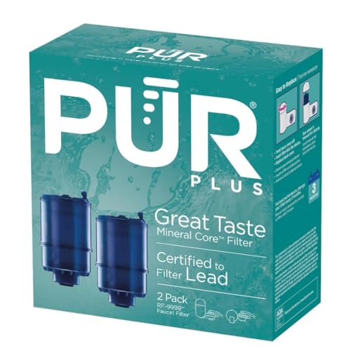 PUR PLUS Faucet Mount Replacement Filter 2-Pack, Genuine PUR Filter, 3-in-1 Powerful, Natural Mineral Filtration, Lead Removal, 6-Month Value, Blue (RF99992)