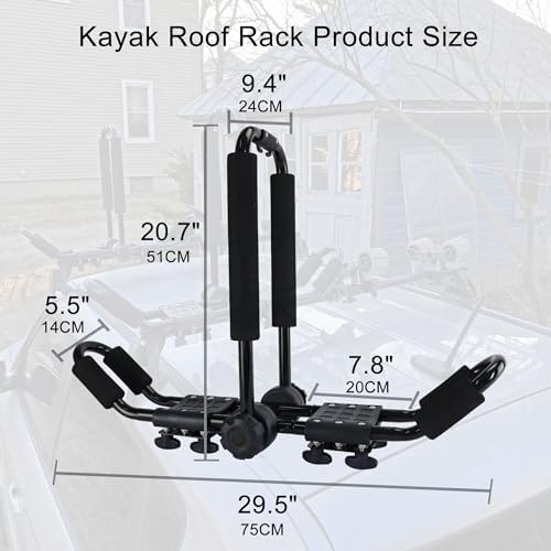 Folding Kayak roof Rack Adjustable for Kayak/Canoe/SUP,J-Bar Rack on Roof Mounting On SUV, Car and Truck Crossbars. (23-krf-2)