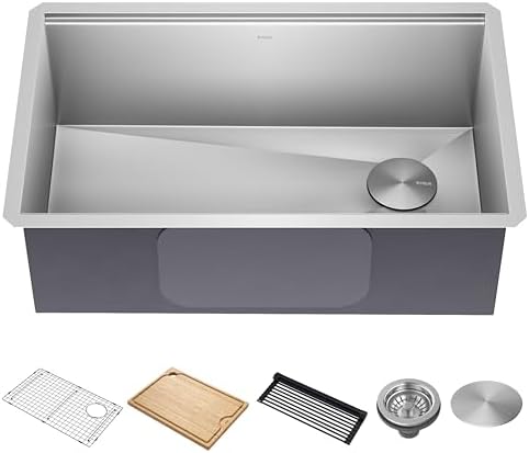 KRAUS Kore Workstation 30-inch Undermount 16 Gauge Stainless Steel Kitchen Sink, Single Bowl Kitchen Sink with Accessories, KWU110-30