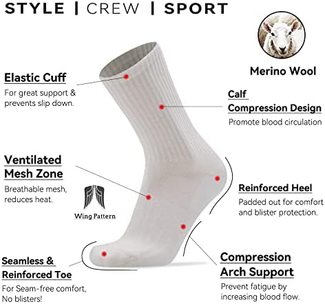 Busy Socks 3 Pack Men's Merino Wool Hiking Crew Socks Womens Warm Thick Cushioned Outdoor Athletic Socks for Walking Running