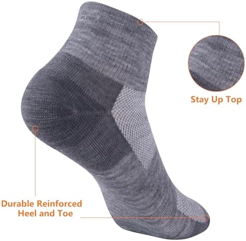 Merino Wool Ankle Socks, Men's Women's 90% Wool Athletic Thin Running Moisture Wicking Socks, 3 Pairs
