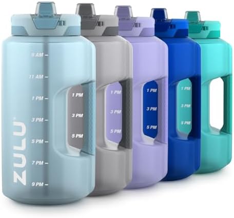ZULU Goals Large Water Bottle Jug with Time Marker & Handle for All Day Hydration | Silicone Soft Straw with Locking Leak-Proof Lid | For Gym, Camping, Workout, and Outdoors | BPA-Free | 64oz, 128oz