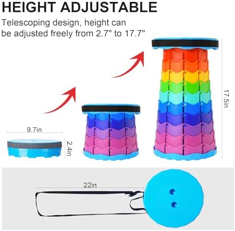 Upgraded Foldable Stool Thickened, Portable Collapsible Stool Retractable Stool for Fishing, Hiking Tours, BBQ, Parties, Outdoor Activities (Rainbow)