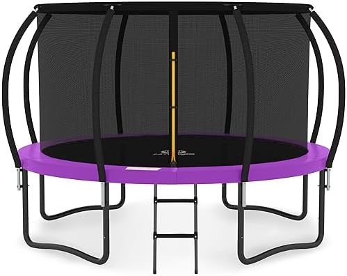 JUMPZYLLA Trampoline Outdoor 8FT 10FT 12FT 14FT 15FT 16FT with Enclosure and Ladder, ASTM Approved Recreational Trampoline for Kids and Adults, Anti-Rust Coated Frame