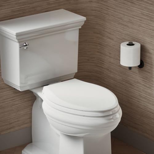 KOHLER 4636-RL-0 Cachet ReadyLatch Elongated Toilet Seat, Quiet-Close Lid, Contoured Seat, Grip-Tight Bumpers and Installation Hardware, White, 18.04"L x 14.18"W