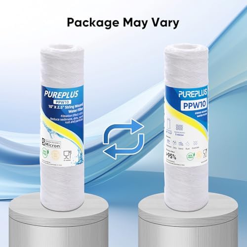 5 Micron 10"x2.5" Whole House String Wound Sediment Filter for Well Water, Replacement Cartridge for Universal 10 inch RO System, WP-5, Aqua-Pure AP110, CFS110, Culligan P5, WFPFC4002, CW-MF, 4Pack