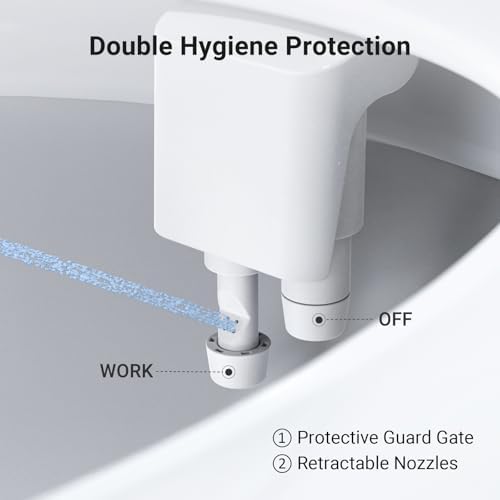 Bidet Attachment for Toilet, Dual Nozzle Bidet Toilet Seat, Non-Electric Ultra-Thin Bidets for Existing Toilets, Rear/Feminine Wash with Adjustable Water Pressure (White)