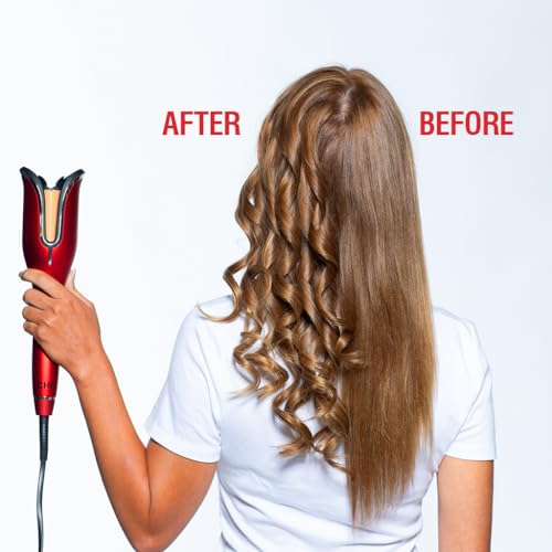 CHI Spin N Curl, Curling Iron For Healthy & Shiny Effortless Curls & Waves, Provides Preset Temperature Settings For Each Hair Texture, Ruby Red
