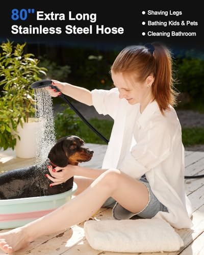 Shower Head with Handheld, High Pressure Handheld Shower Head with 80" Extra Long Stainless Steel Hose & Adjustable Bracket, Showerhead with ON/OFF Switch, Black