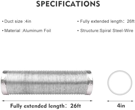 4-Inch Dryer Vent Hose 26FT, Flexible Aluminum Duct with 2 Clamps, Heavy-Duty Four Layer Protection for HVAC Ventilation and Exhaust