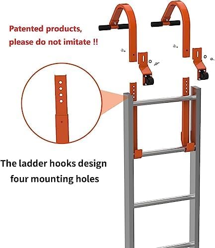 Roof Ladder Hook, 2 Pack Ladder Stabilizer, Heavy Duty Steel 500 Lbs Weight Ratin, Roof Ridge Extension with Wheel for Safe and Easy Access