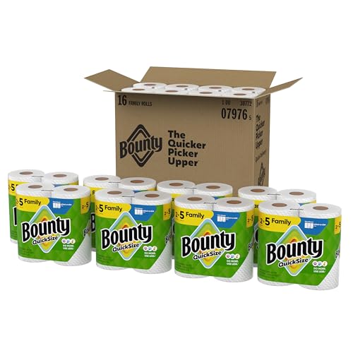 Bounty Paper Towels Quick Size, White, 16 Family Rolls = 40 Regular Rolls (Packaging May Vary)