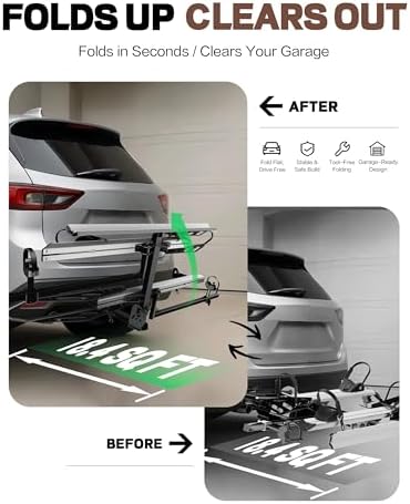 Young Hitch Mount Bike Rack with Ramp, 200 lbs. Capacity for 2 E-Bikes, Fat Tire and Standard, fits Cars, SUVs, RVs, Trailers with 2 Inch Receiver