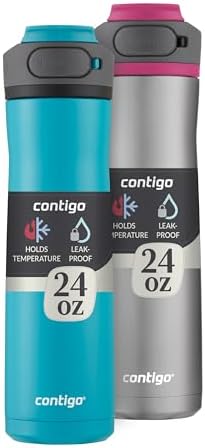 Contigo Cortland Chill 2.0 Vacuum-Insulated Stainless Steel Water Bottle, Spill-Proof Lid, Preserves Temperature for Hours, 24oz 2-Pack, Juniper & Dragonfruit, Ideal for Travel and Daily Use