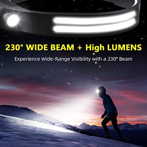 LED Headlamp Rechargeable 3PCS - 230° COB Super Bright Head Lights for Forehead, Hard hat Light for Adults, USB C Headband Flashlight for Work, Hiking, Running, Camping Essentials Gear