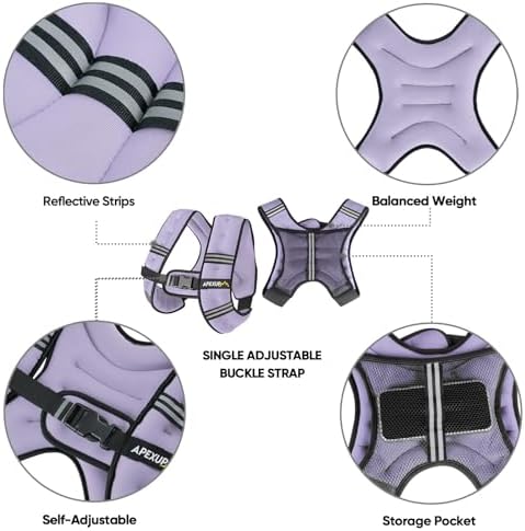 APEXUP Weighted Vest with 5lbs/10lbs/15lbs/20lbs/25lbs/30lbs Weights and Reflective Stripe, Weight Vest Men Women for Workout, Strength Training, Running