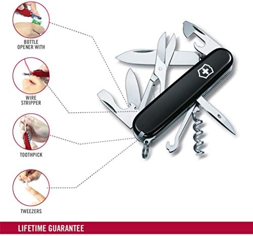 Victorinox Climber Swiss Army Knife, 14 Function Swiss Made Pocket Knife with 2 Blades, Corkscrew and Screwdriver - Black