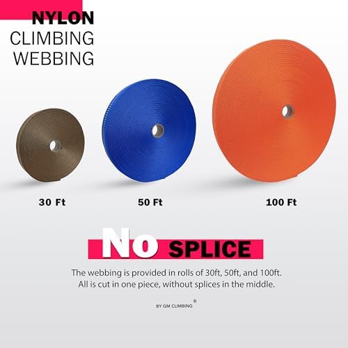 GM CLIMBING 1 inch Nylon Tubular Webbing Tape CE UIAA Certified 4000lb Heavy Duty for Climbing Rescue Rope Works Survival Outdoor General Purposes