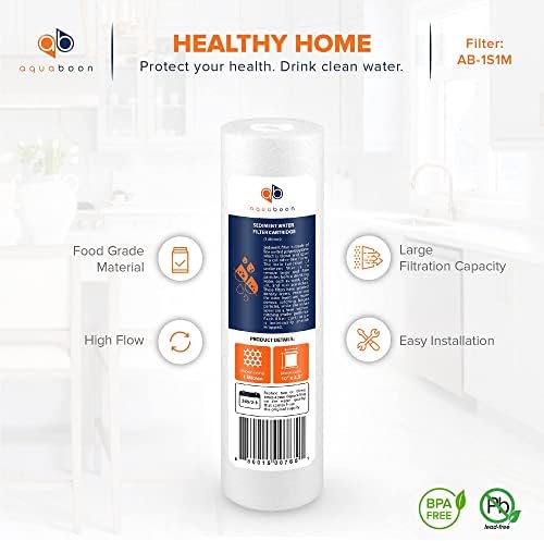 Aquaboon 1 Micron Whole House Sediment Filter 10 x 2.5 for RO & Well Water Filters Replacement Cartridges Compatible with AP110, WHKF-GD05, 25 Pack