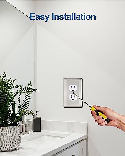 6-Pack Duplex Wall Plate, Decorative Satin Nickel Outlet Cover, Metal Wall Plates for Electrical Outlets, 3.15''*4.88'', Midsize