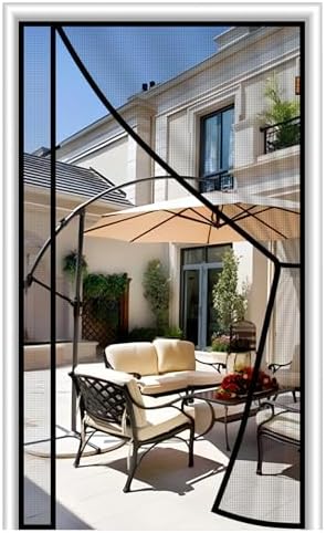 MAGZO Magnetic Screen Door Mesh 32'' x 80'', 2025 Model, Reversible Left Right Offset Opening, Polyester Material Scratch-Proof, Pet Friendly, Keep Open Straps, 52 Powerful Magnets, Easy Install, Grey