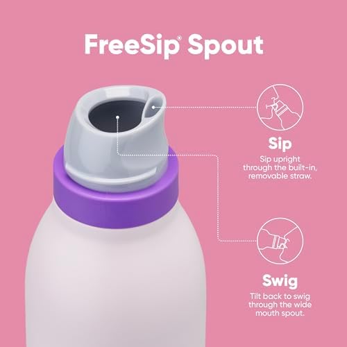 FreeSip Twist Insulated Stainless Steel Water Bottle with Straw for Sports and Travel, BPA-Free, 24-oz, Pink/Purple (Dreamy Field)
