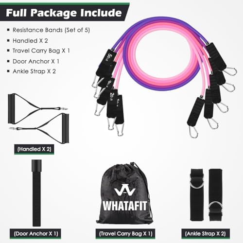 WHATAFIT Resistance Bands, Exercise Bands,Resistance Bands for Working Out, Work Out Bands with Handles for Men and Women Fitness, Strength Training Home Gym Equipment