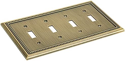 Henne Bery Sunken Pearls Heavy Duty Decorative Wall Plate Switch Plate Outlet Cover (Quad Toggle, Antique Brass)