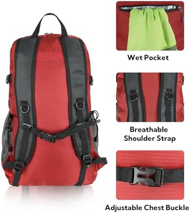 WATERFLY Lightweight Packable Hiking Backpack: 30L Foldable Travel Daypack Ultralight Camping Day Pack for Woman Man