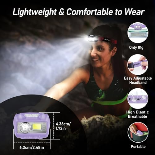 LED Headlamp,2000L Super Bright Rechargeable Headlight Flashlight with White&Red Light 2 Pack - Motion Sensor,Dimmable Brightness,8 Modes,Spotlight&Floodlight,IPX5 Waterproof for Camping-Purple