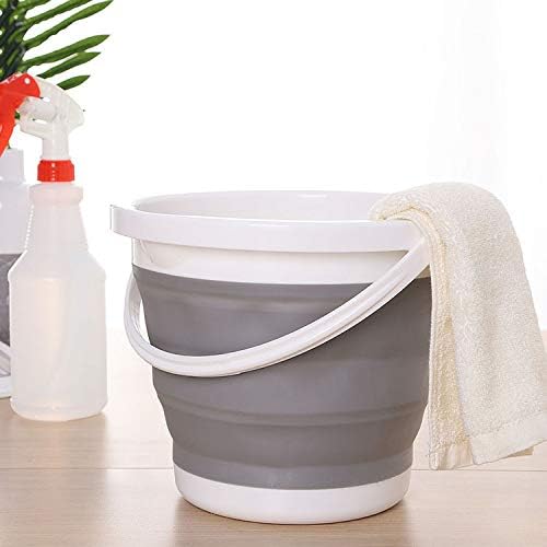 Bekith 2 Pack Collapsible Plastic Bucket with Locking Lid, 5L / 1.32 Gallon Foldable Round Tub Portable Fishing Water Pail for Hiking, Backpacking, Camping and Outdoor Survival (Blue, Gray)